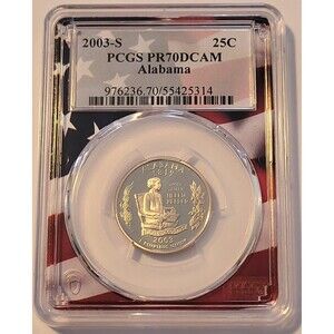 2003 S Clad Alabama State Quarter Proof PR70 DCAM PCGS Flag Frame Holder